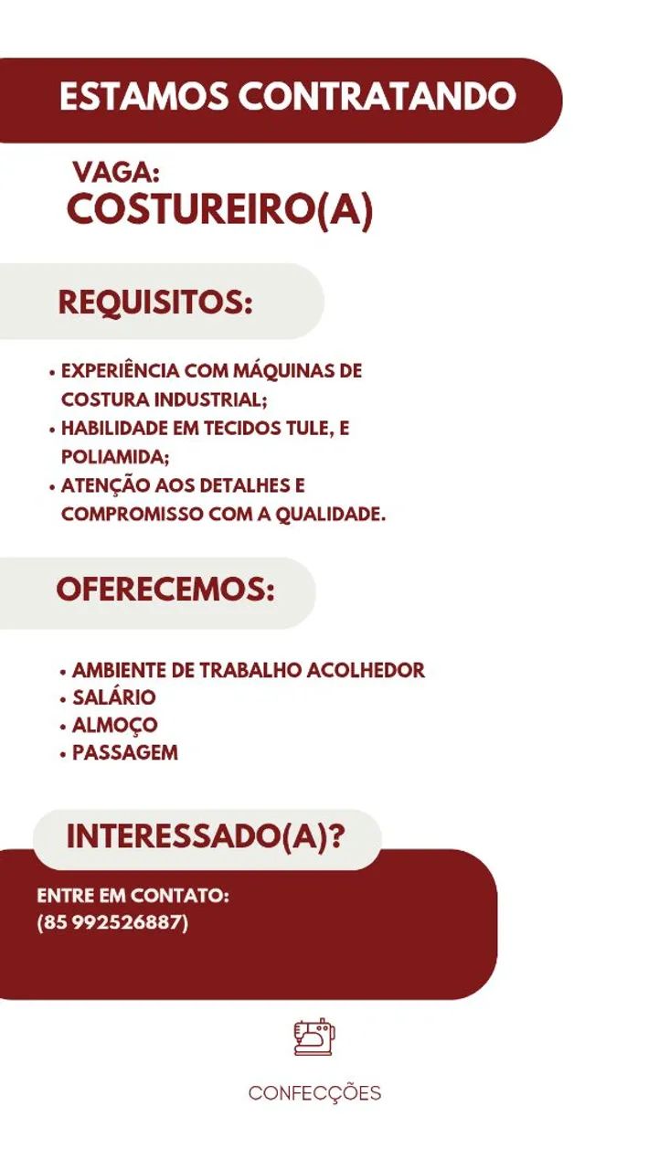 Vaga para costureiro(a)