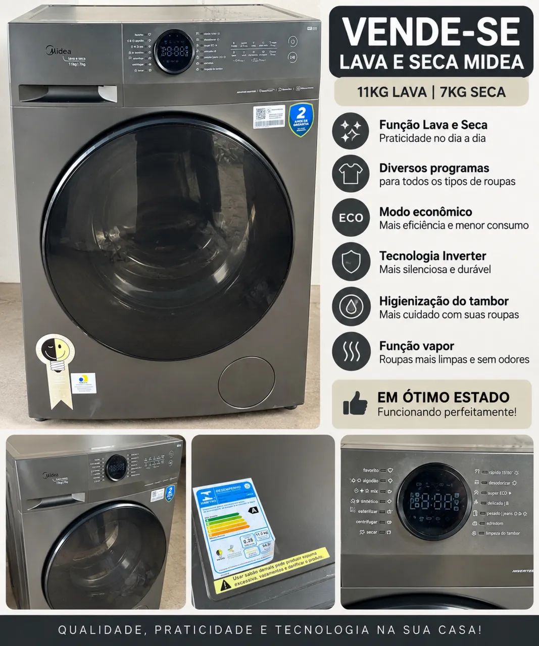 VENDO LAVA E SECA MIDEA 11KG | 7KG