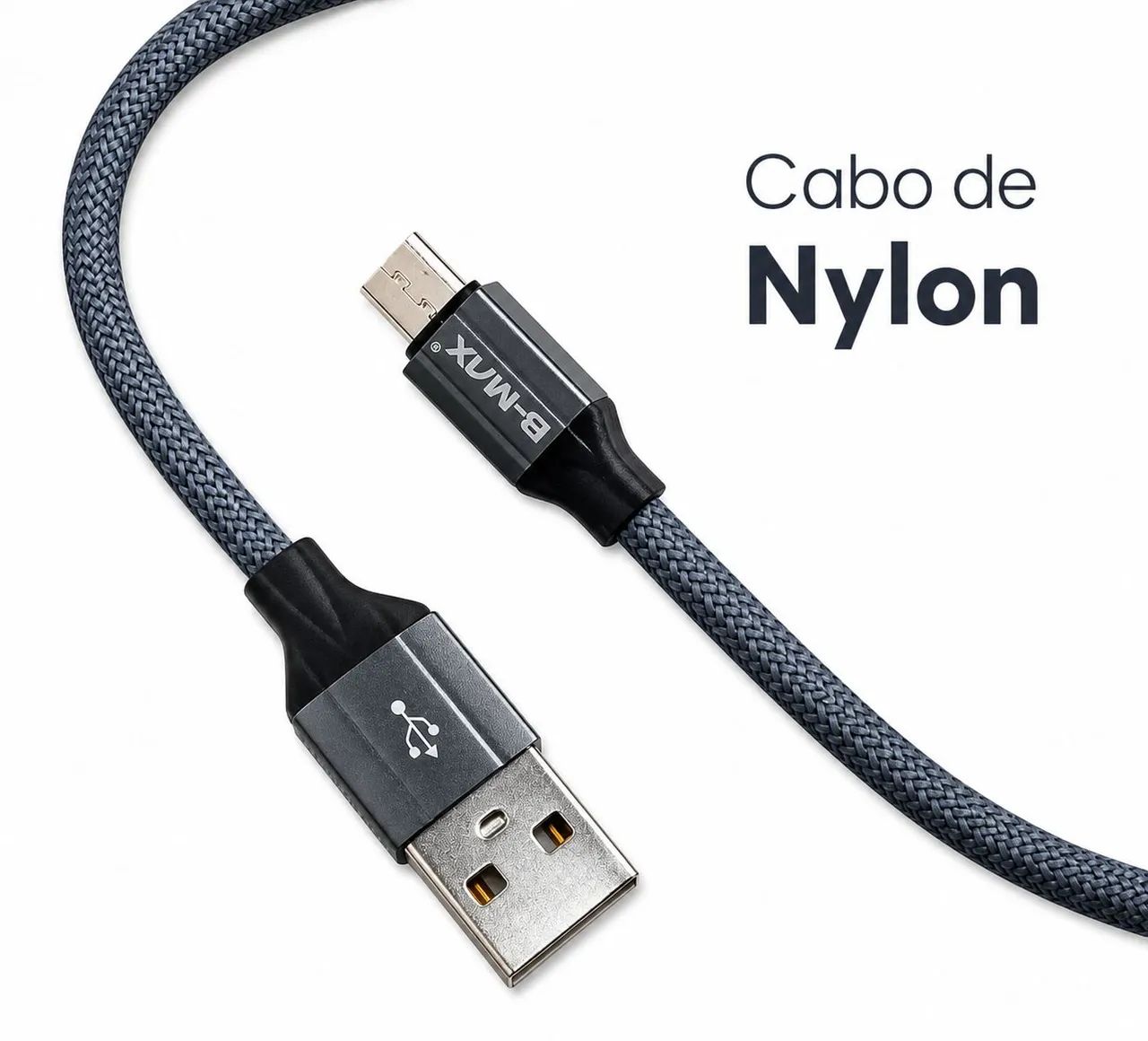Cabo Micro USB V8 B-MAX Nylon 2M Carga Rápida Celular BM8622 - Foto 4