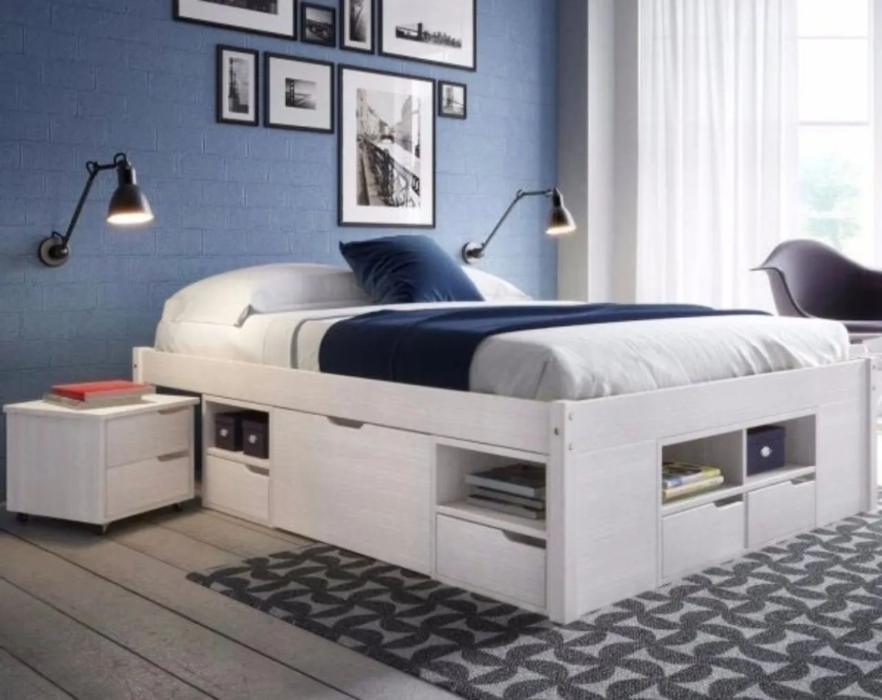 Cama Queen multifuncional madeira maciça 6 gavetas 