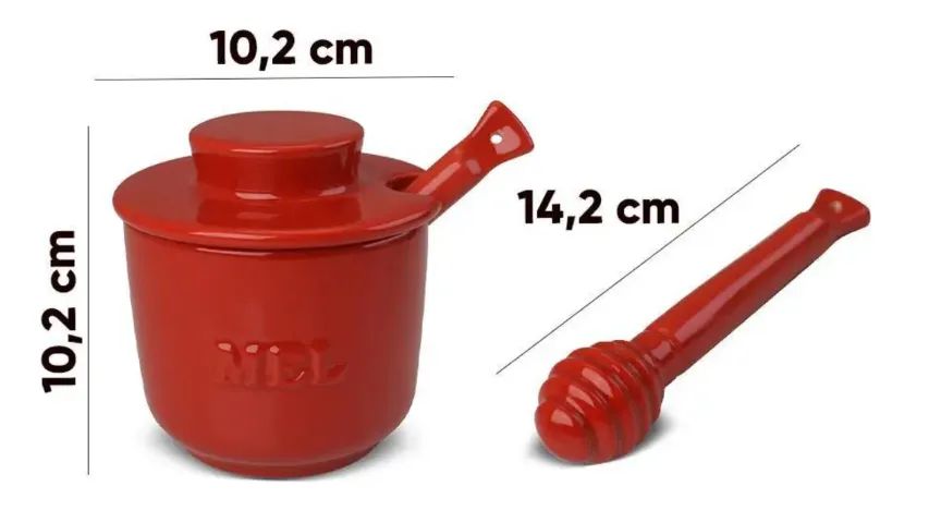 Pote De Mel Com Colher Meleira Cerâmica Vermelho  - Foto 2