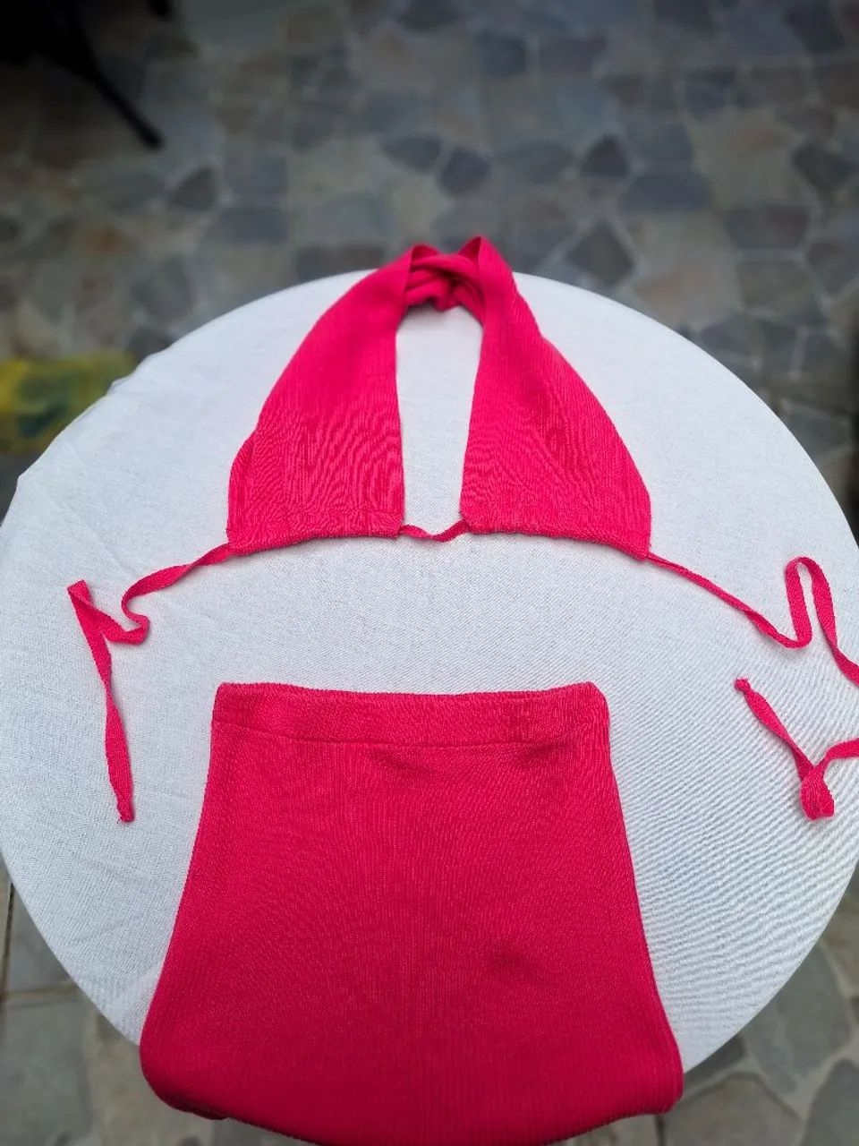 Conjunto Rosa Pink - Top + Saia de Croche