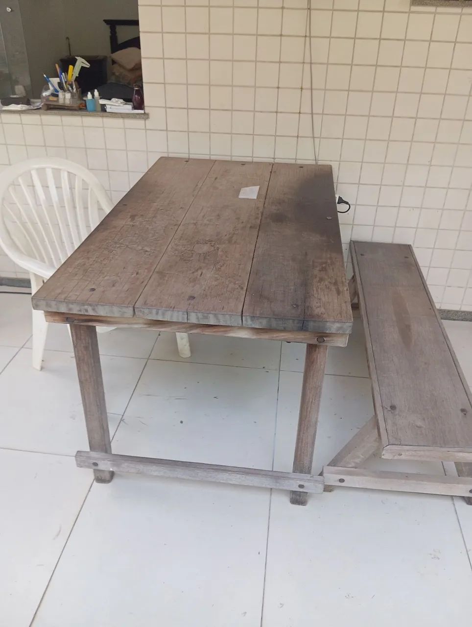 Mesa e banco rustico madeira Parajú aparelhada e parafusos excelente para área varanda  . - Foto 3