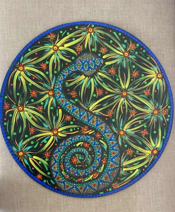 mandala artesanal pontilhismo à mão em mdf "serpente"