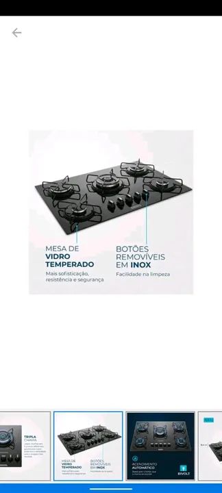 COOKTOP A GÁS, ELÉTRICO, 6 BOCAS, NOVO