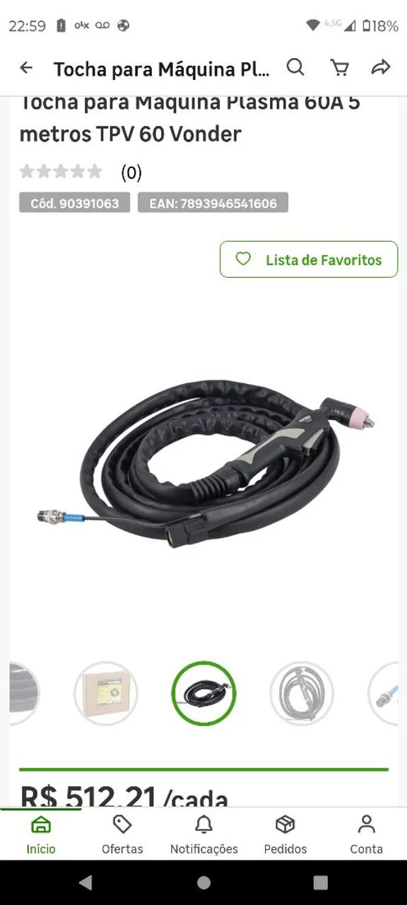 Tocha para Máquina Plasma 60A 5 metros TPV 60 Vonder