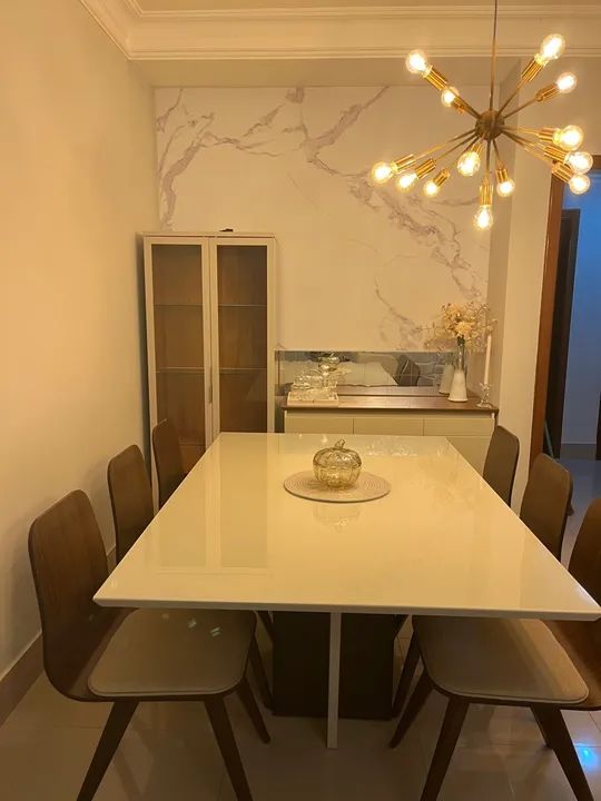 Mesa de Jantar 6 lugares laca off white com tampo de  vidro  - Foto 2