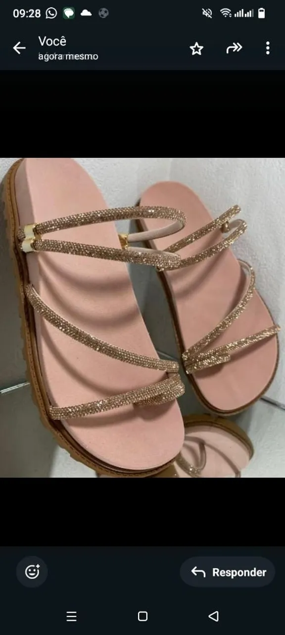 Sandália feminina rosa com strass
