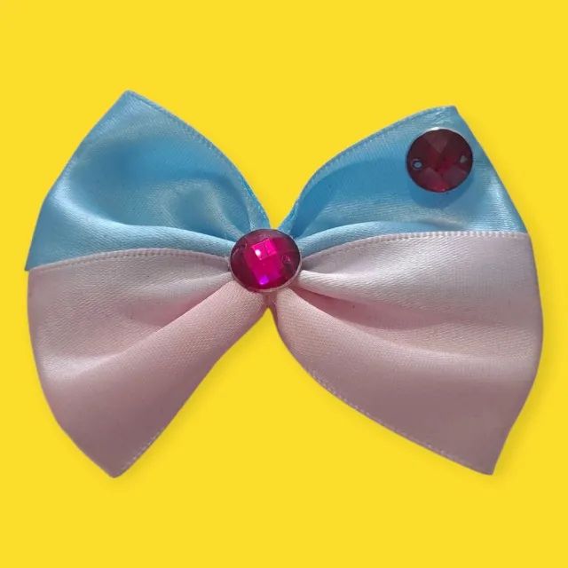 Laço Infantil para Cabelo - Azul e Rosa com Strass Rosa - Foto 2