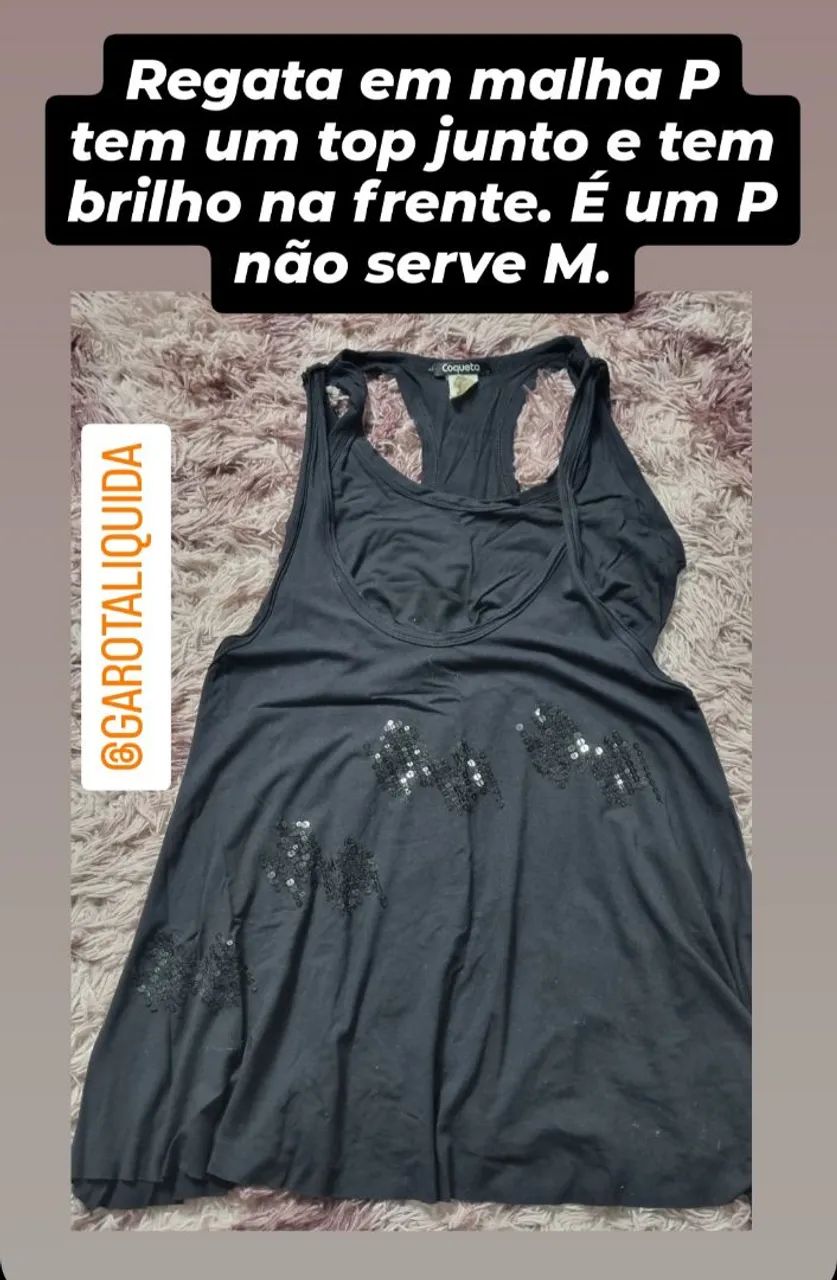 Regata em malha P com brilho na frente
