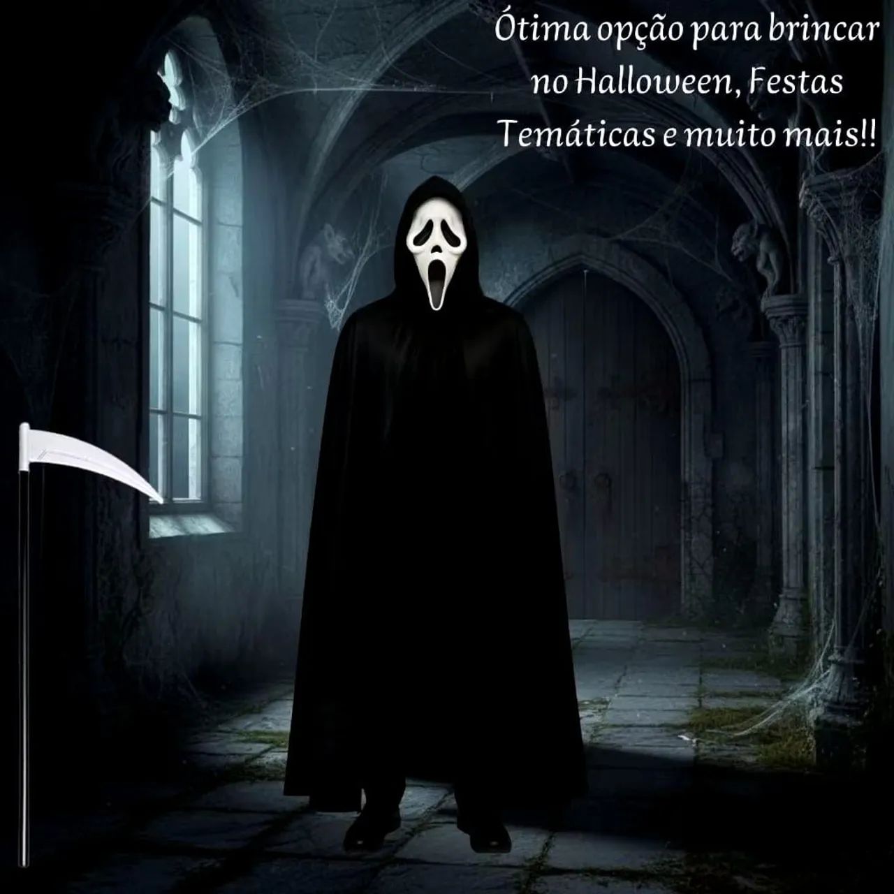 Fantasia de Halloween Pânico Máscara com Capa Cosplay Decoração. - Foto 5