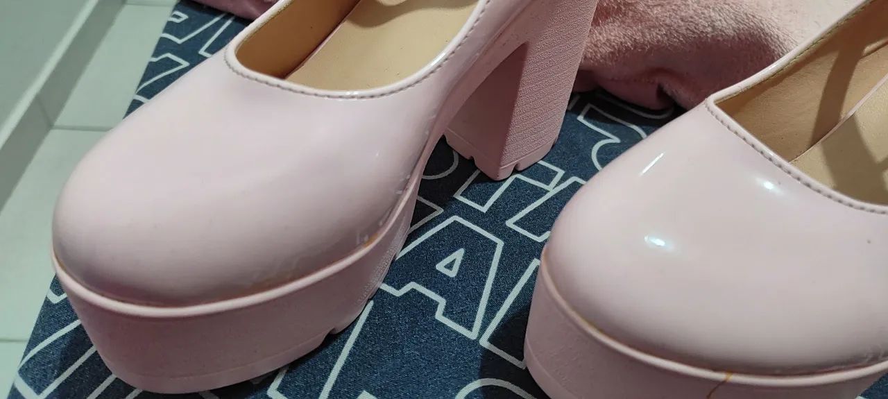 Sandália Plataforma Barbie Rosa com Salto Bloco Calçados