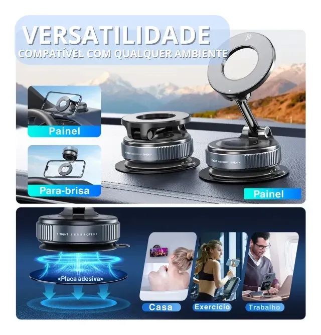 Suporte Magnético Universal Para Celular Carro Mesa À Vacuo - Foto 3
