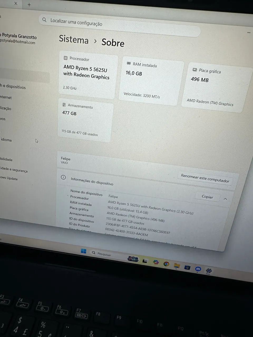 Notbook Ryze 5 5265 16gb 