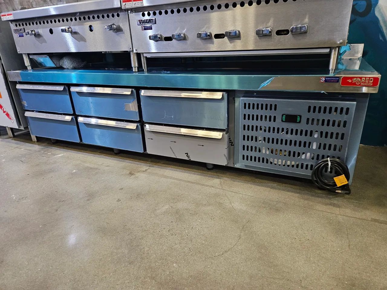 balcão 6 gavetas de inox para hamburgueria 