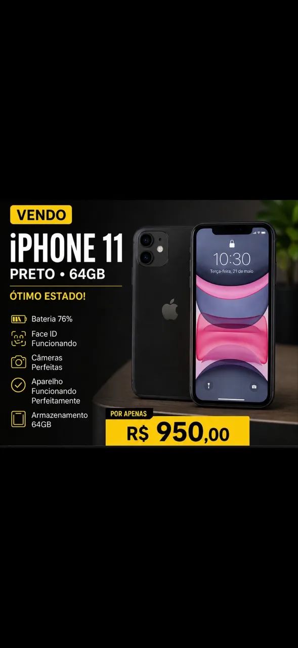 iPhone 11 Preto 64GB - R$ 950,00 - Celulares e Smartphones