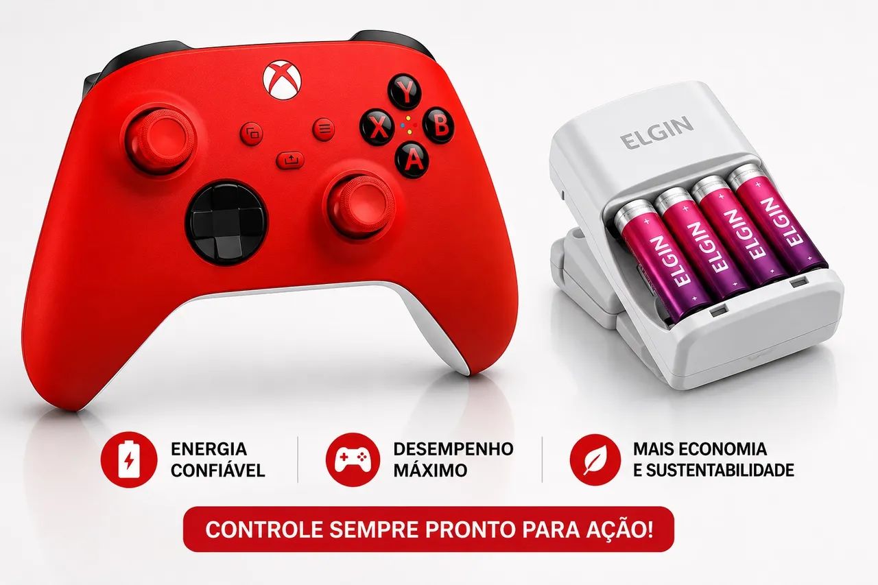 Xbox Wireless Controller - Pulse Red + Carregador com 4 Pilhas