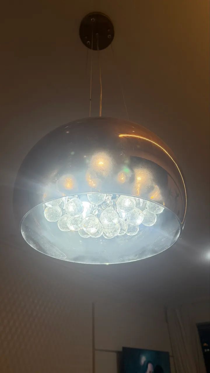 Lustre Pendente Moderno Cromado com Cristais Alto Padrão. - Foto 4