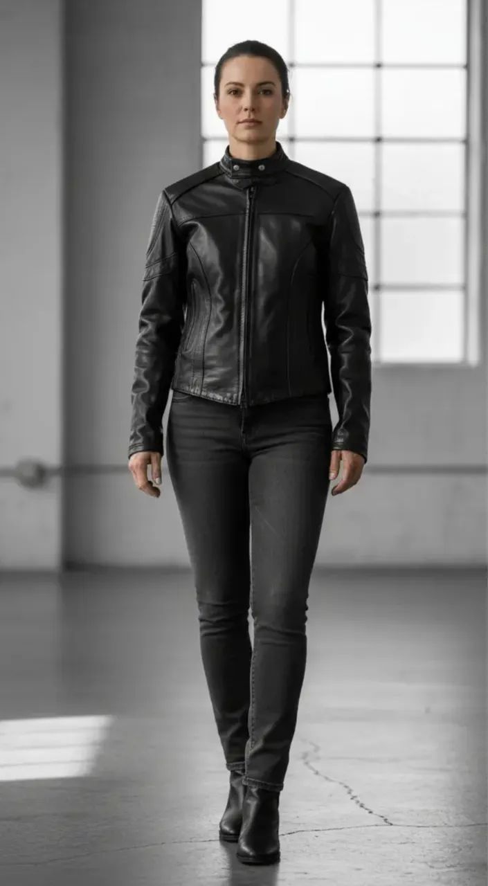 Jaqueta Feminina De Couro Motociclista 024