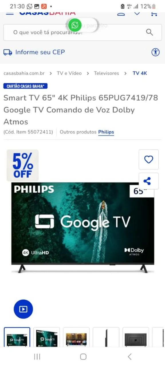 Smart tv 65 4K Philips com defeito  - Foto 2
