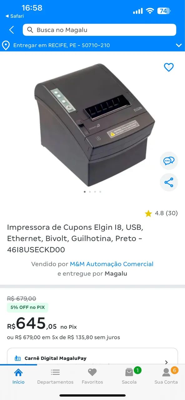 Impressora térmica Elgin i8 - Ethernet (rede) + USB - Foto 4