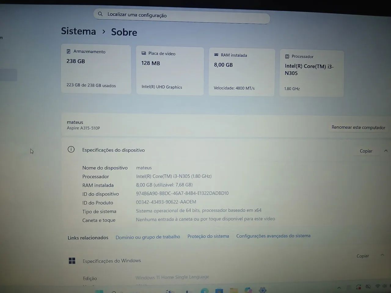 notebook aspire a315 510p - Foto 2