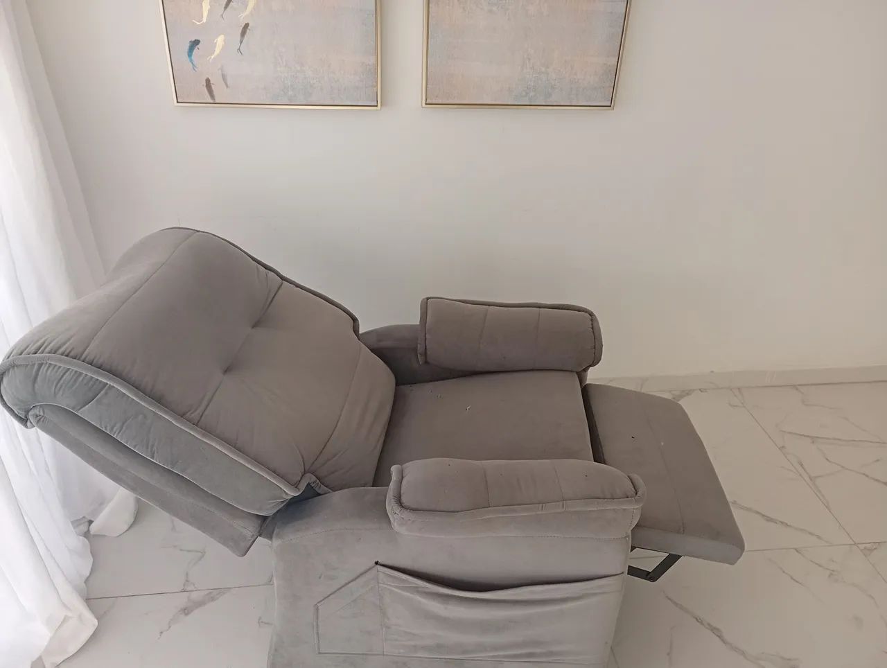 Poltrona Reclinável Grande Cinza com Assento Largo - Muito Confortável - Foto 4
