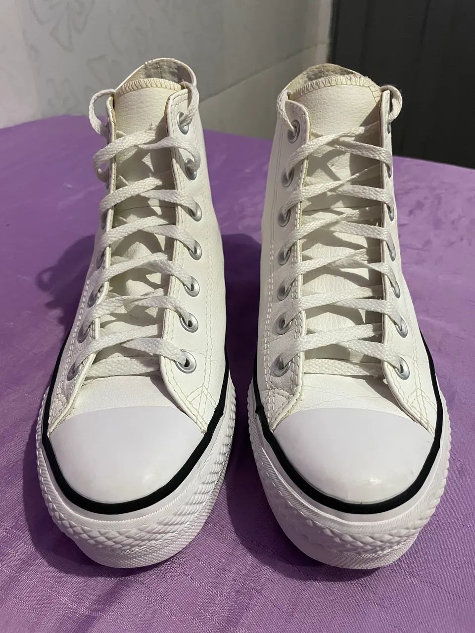 all star converse couro branco plataforma