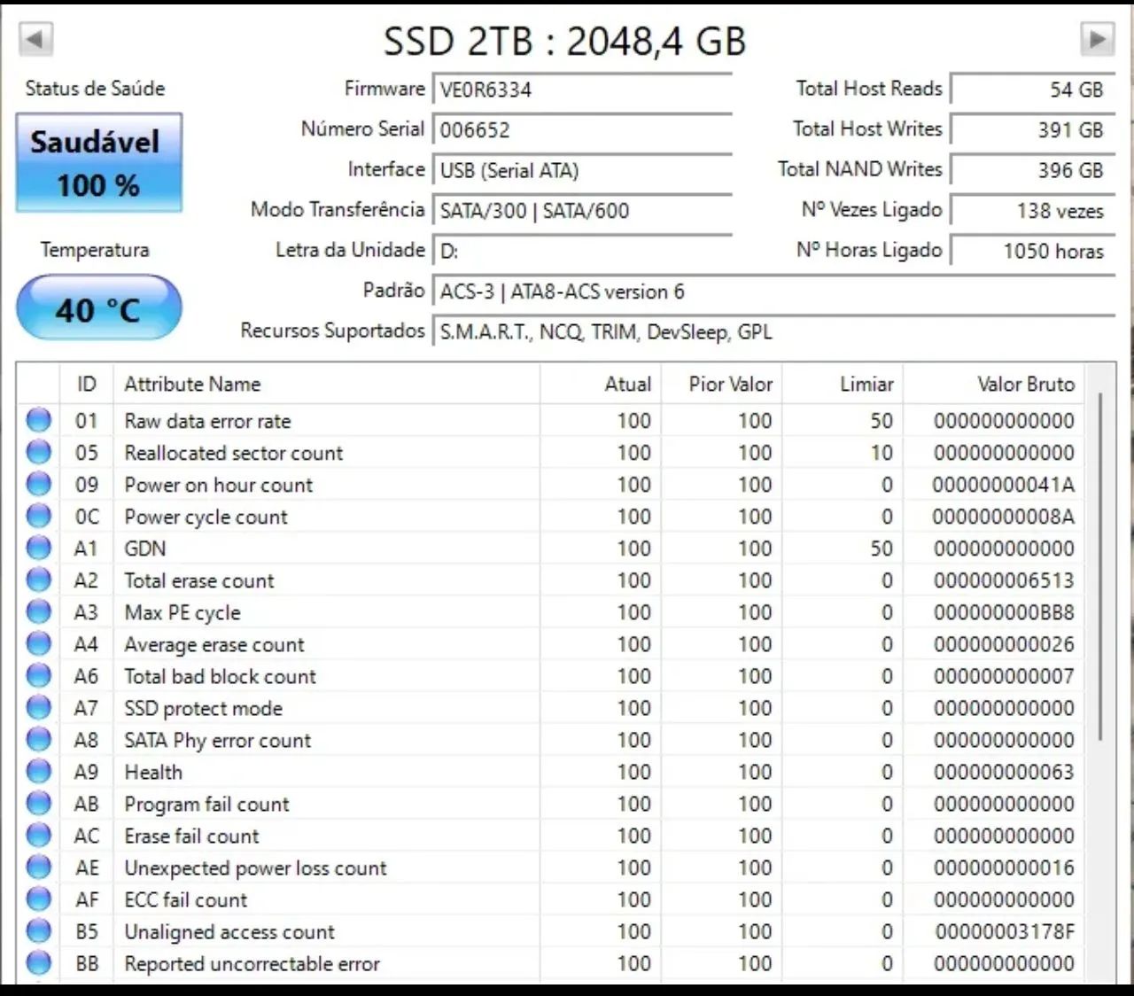 SSD 2TB SATA 100% de saúde - Foto 2