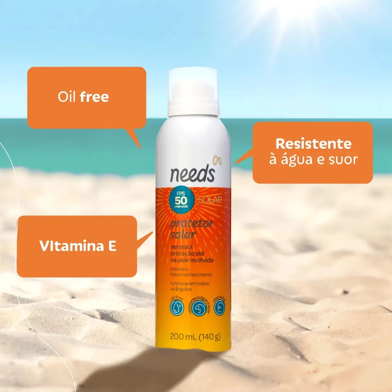 Kit Protetor Solar Needs Solar Needs Solar Em Aerossol 50FPS, Creme corporal 70FPS - Foto 3