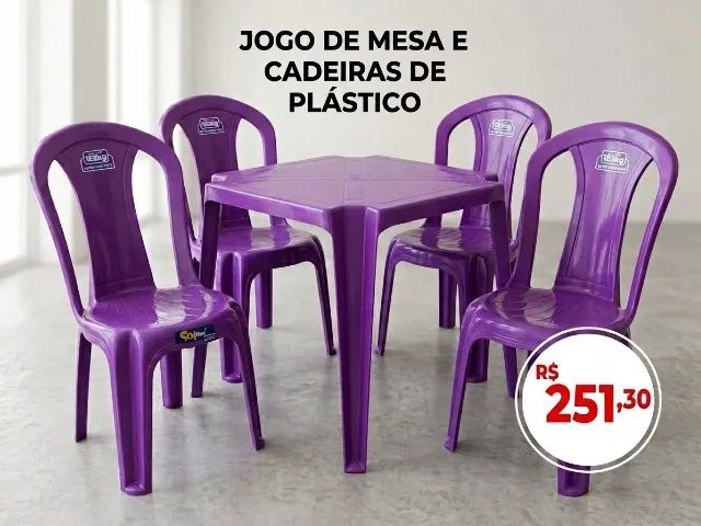 MESA COM CADEIRA DE PLASTICO roxa