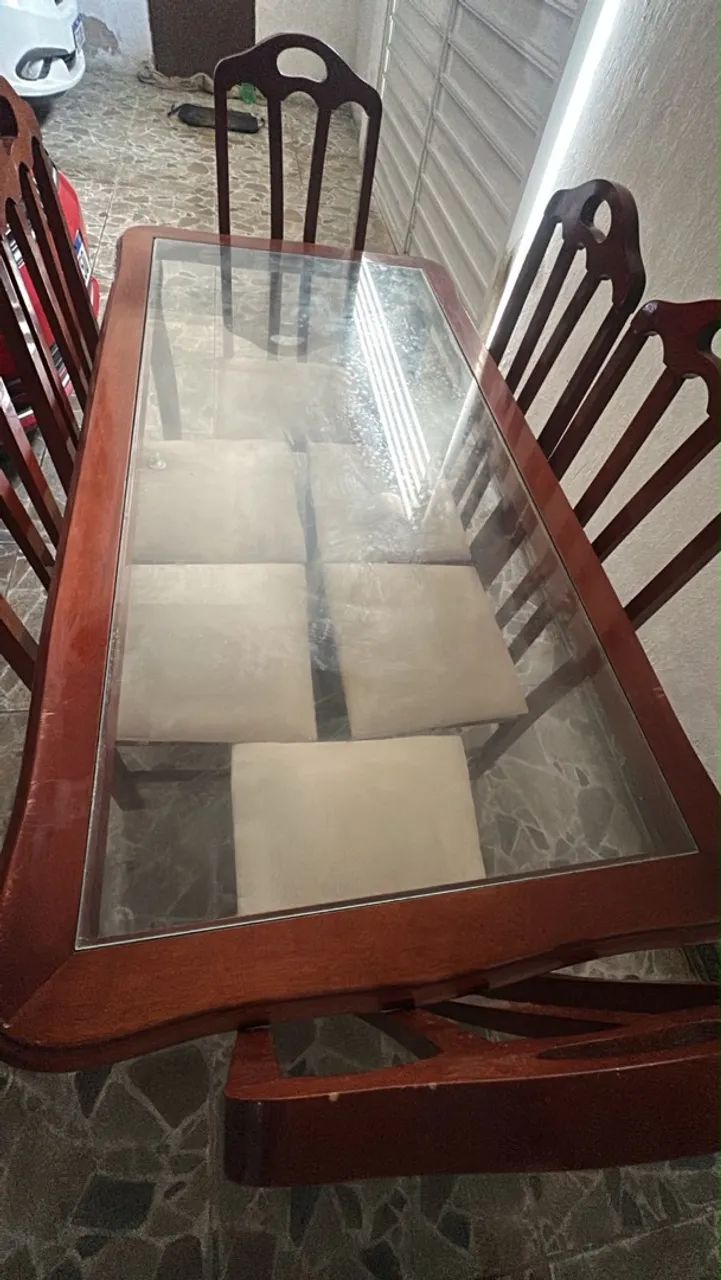 Mesa com tampo de vidro em madeira  - Foto 2