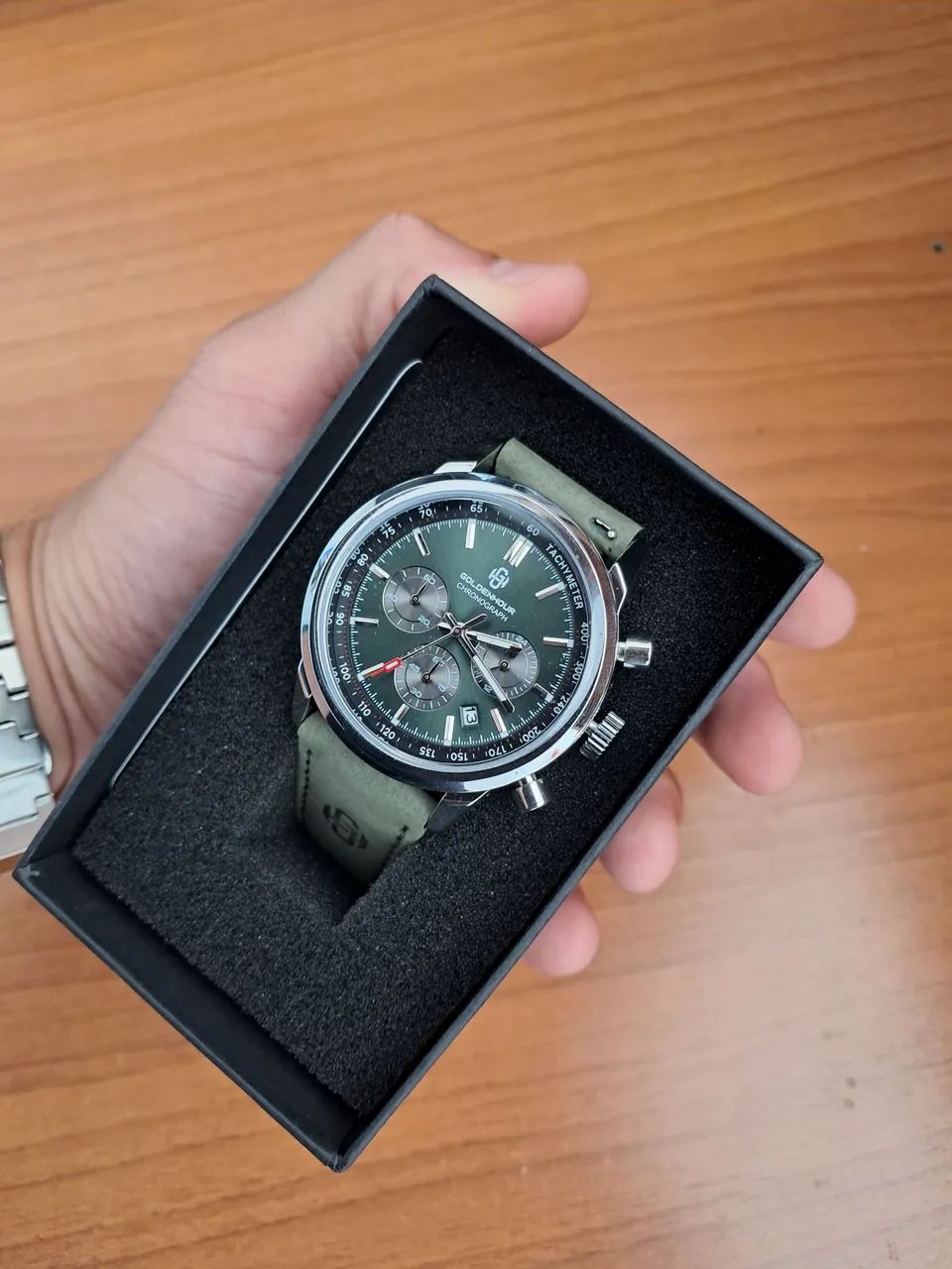 Relógio masculino Goldenhour verde estilo militar - Foto 2