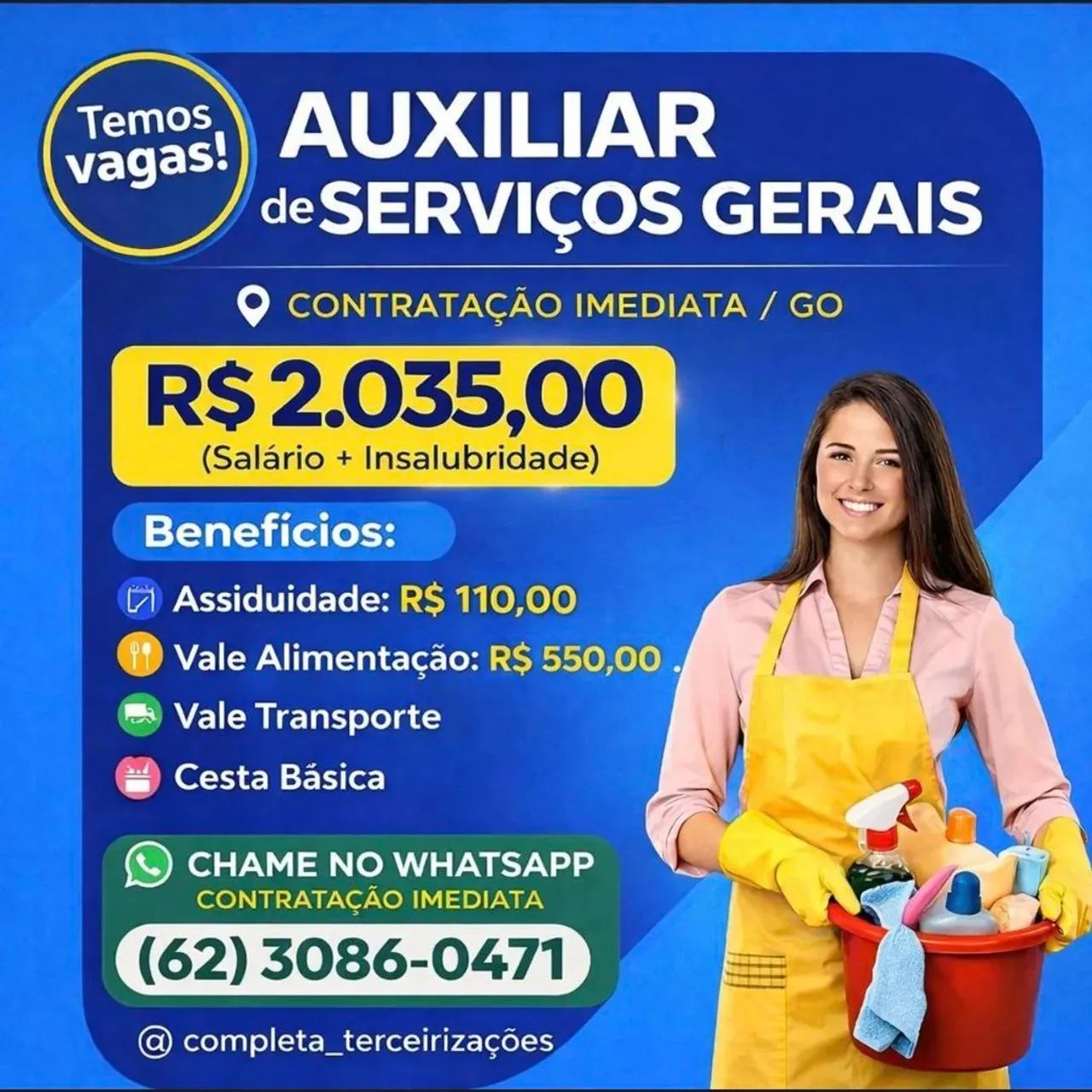 CONTRATAÇÃO IMEDIATA/GOIÂNIA-GO
