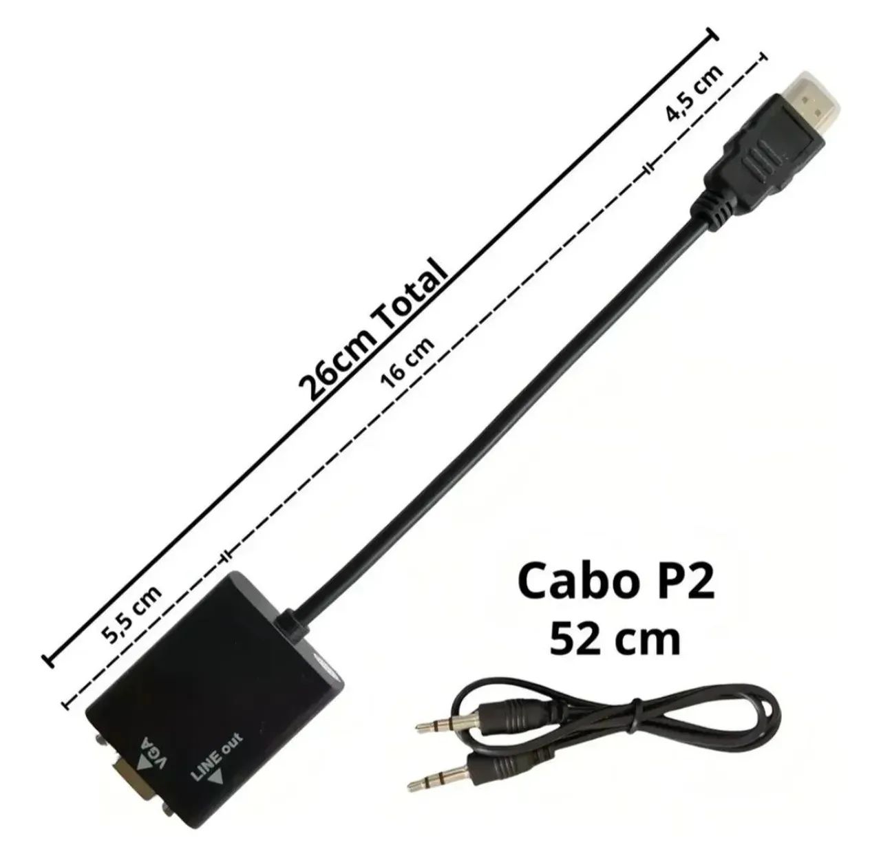 Adaptador Cabo Conversor Hdmi Para Saída Vga Com Audio P2 - Foto 4