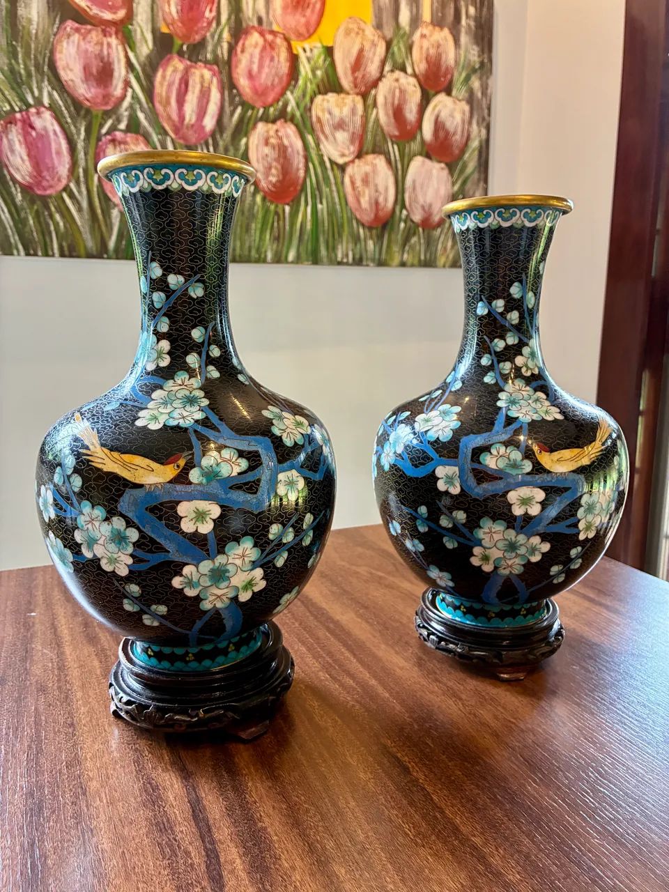 Antigo par de vasos Chineses Cloisonné