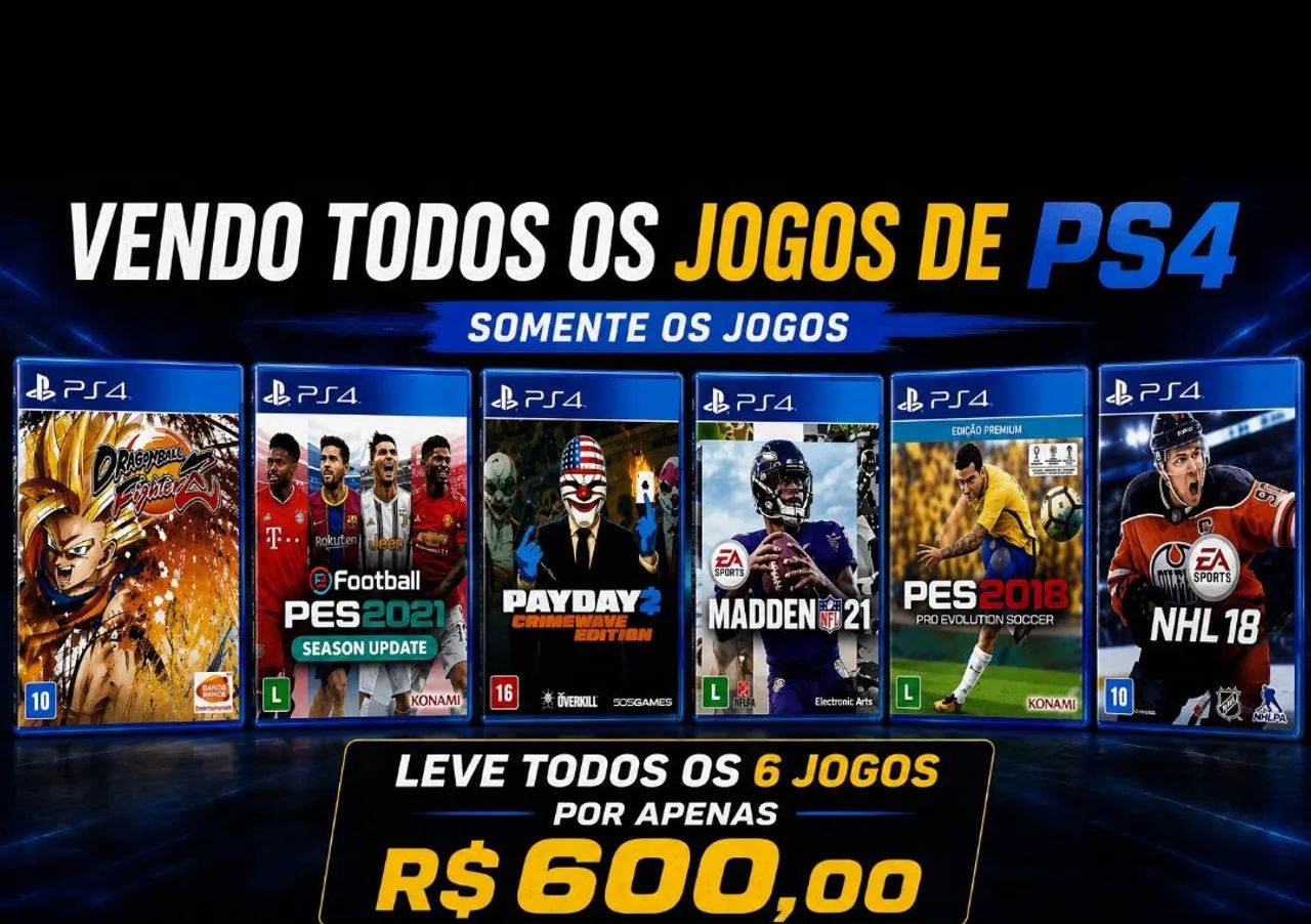 6 jogos PS4 conforme o anúncio 