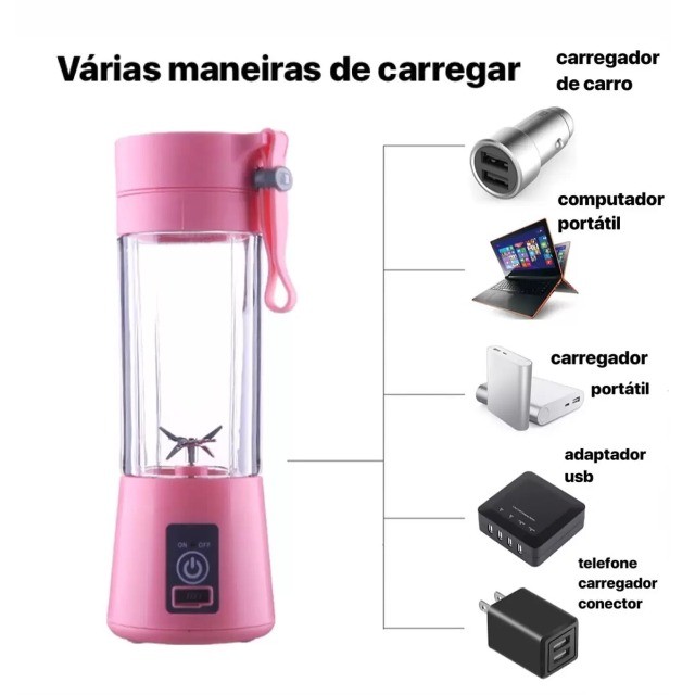 Mini Liquidificador 6 Lâminas Portátil 380ml Recarregável USB - Foto 4
