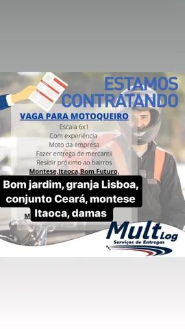 Vagas motoqueiros - Vagas de emprego - Montese, Fortaleza