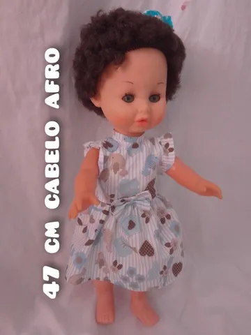 Boneca antiga 47 cm cabelo afro