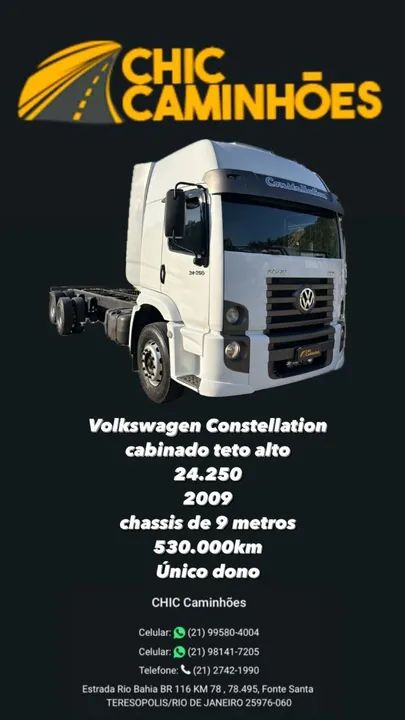 Volkswagen Constellation 24.250 cabinado teto alto  2009 chassis de 9 metros, 530.000km - Foto 5