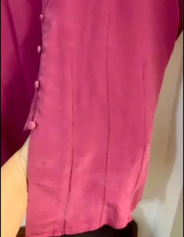 Camisa de Seda Pura Rosa Sulferino -Tamanho P (até 40/42) - Foto 5