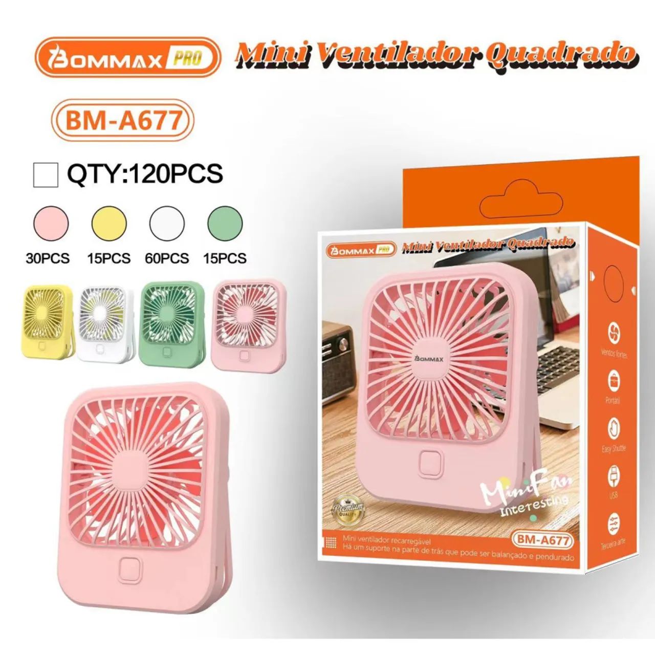 Ventilador mini quadrado Bommax BM-A677 