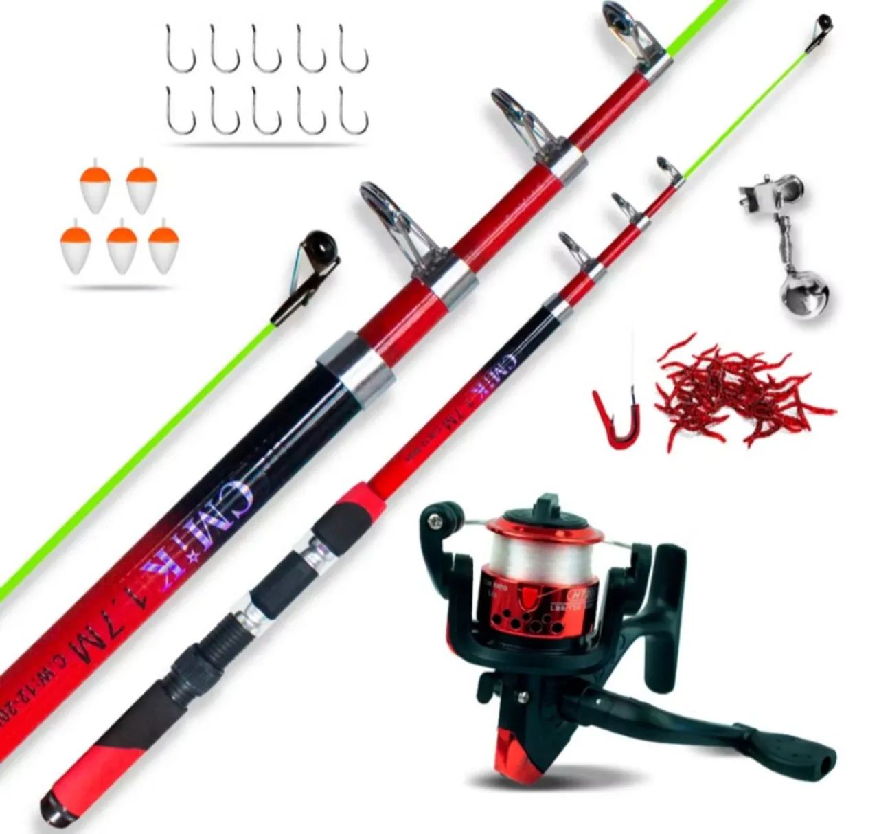 Kit Pesca Infantil - Vara Telescópica + Reel + Linha + Iscas - Foto 3