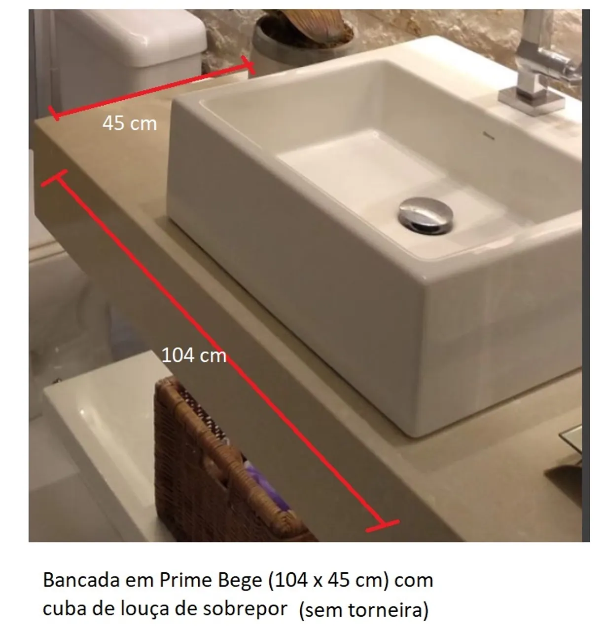 Bancada em Prime Bege 104x45cm com Cuba de Louça