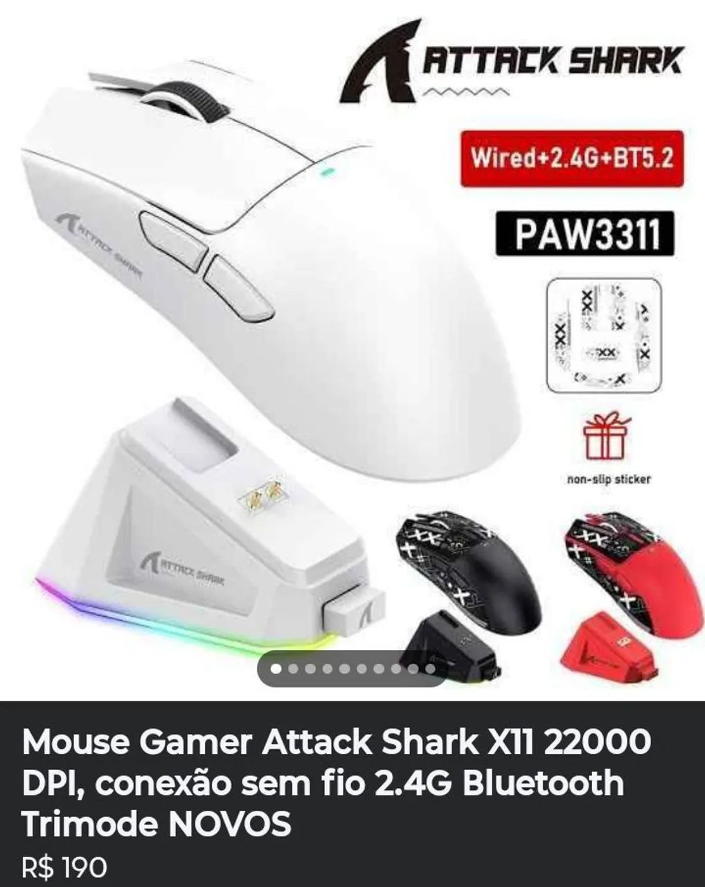 Mouse sem fio, sensor top, com ou sem dock (Sensor Paw3311 ou Paw3395) NOVOS - Foto 4