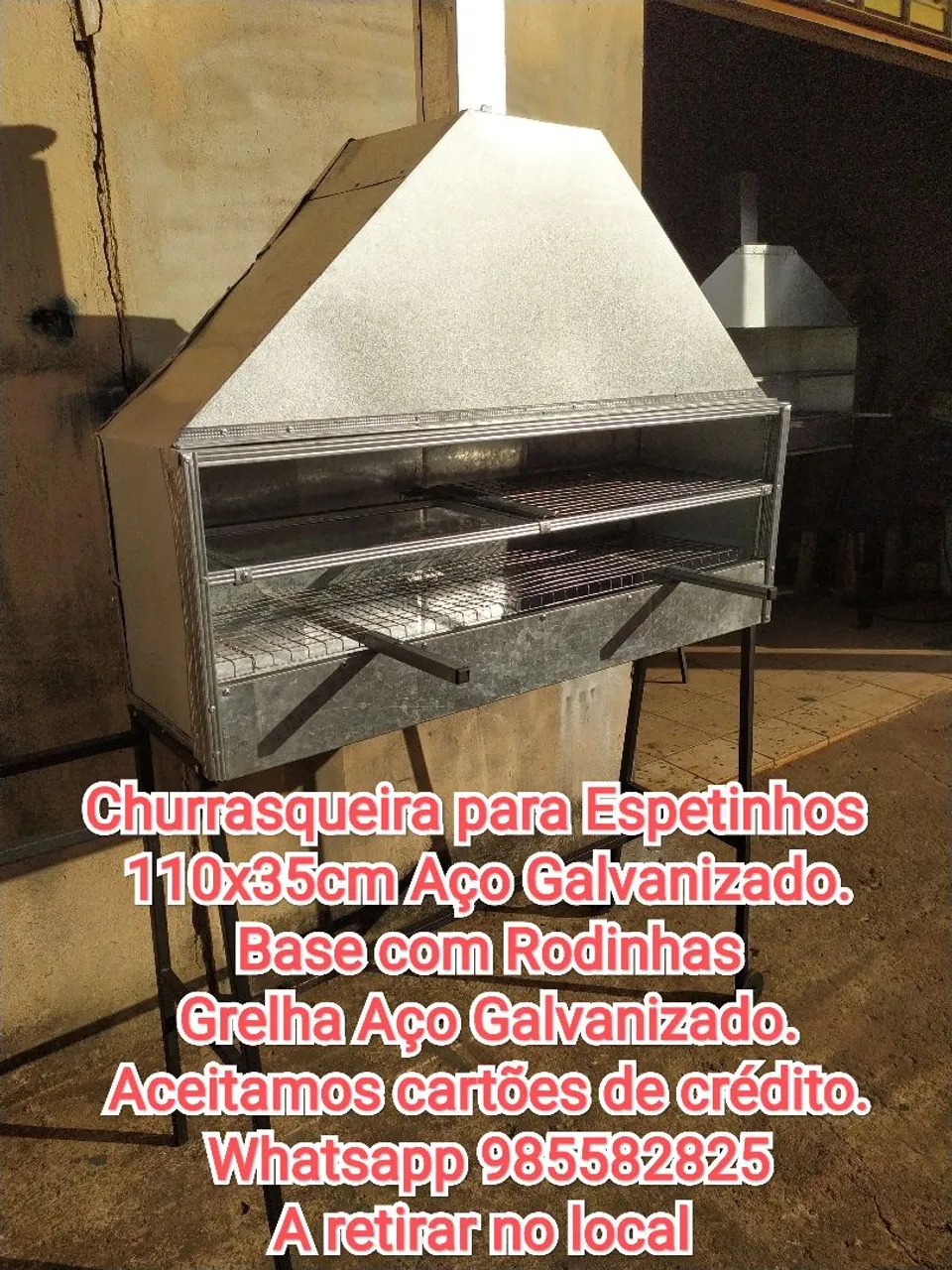 Churrasqueira para Espetinhos aço Galvanizado 110x35cm <br>Aço Galvanizado.