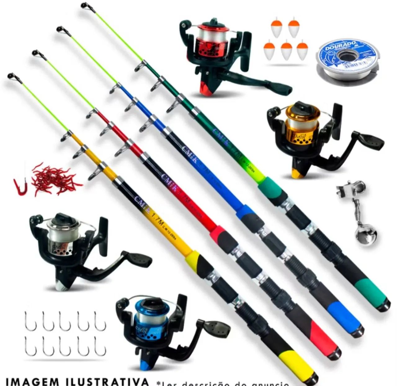 Kit Pesca Infantil - Vara Telescópica + Reel + Linha + Iscas