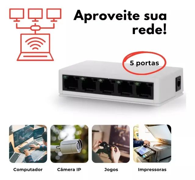 Switch 5 Portas Knup Gigabit De Rede Hub 1000mbps Rj45 Bivolt Lan - Foto 2