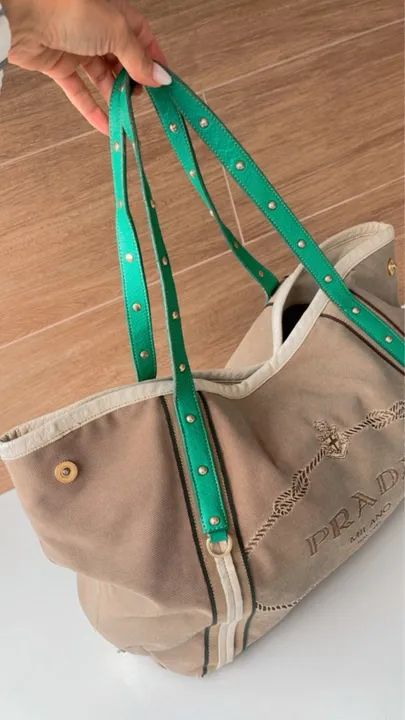 Bolsa Prada Original - Bege com detalhes verdes - Foto 2